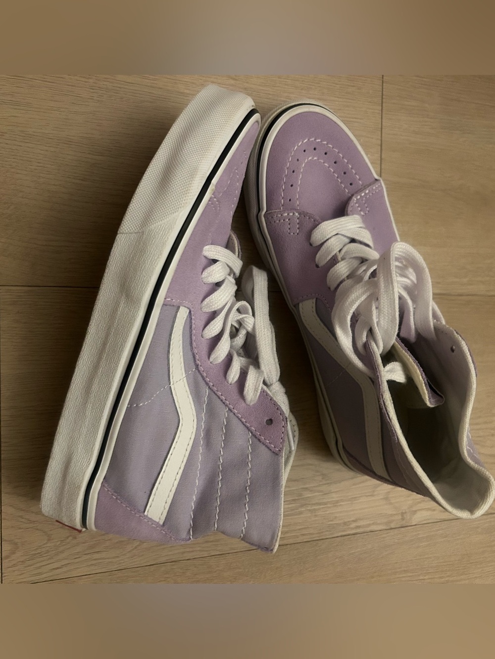 Vans Lavender High-Top Skate Sneakers with White Stripe